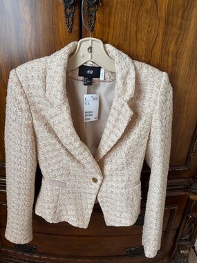 H&M Cream Textured Tweed Blazer Jacket